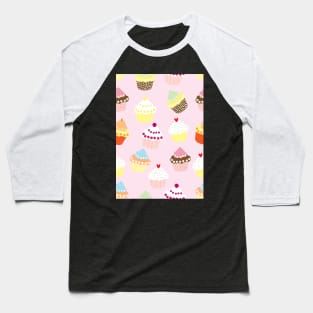 Cupcake pattern with pink background Baseball T-Shirt